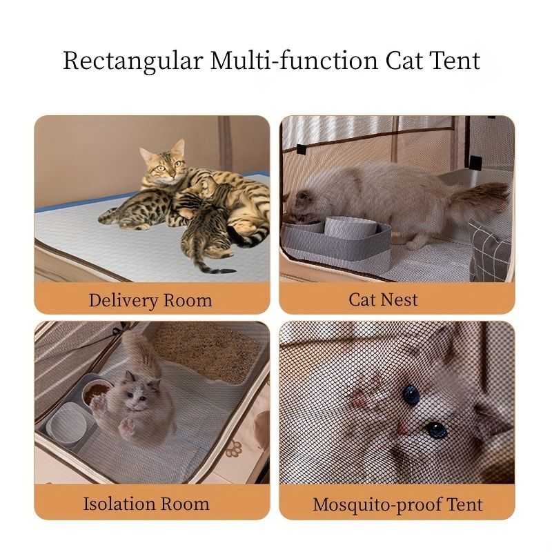 Foldable Pet Playpen with Zippered Top, Portable Cat Whelping Box & Puppy Kennel for Indoor/Outdoor Use, Easy Assembly, Multi-Functional Tent for Small Pets (Brown-2XL)