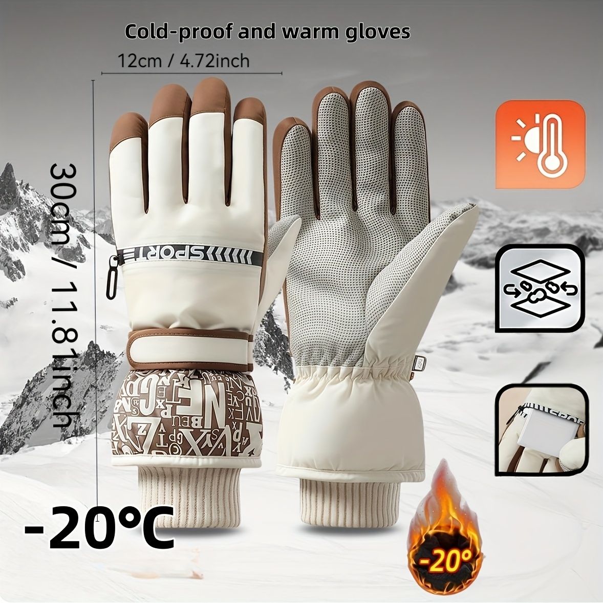Winter Snow Ski Gloves with Touchscreen Compatibility, Windproof and Waterproof, Thick Fleece Lining, Adjustable Wrist Strap, Ideal for Outdoor Sports and Daily Cold Weather Use (Black)