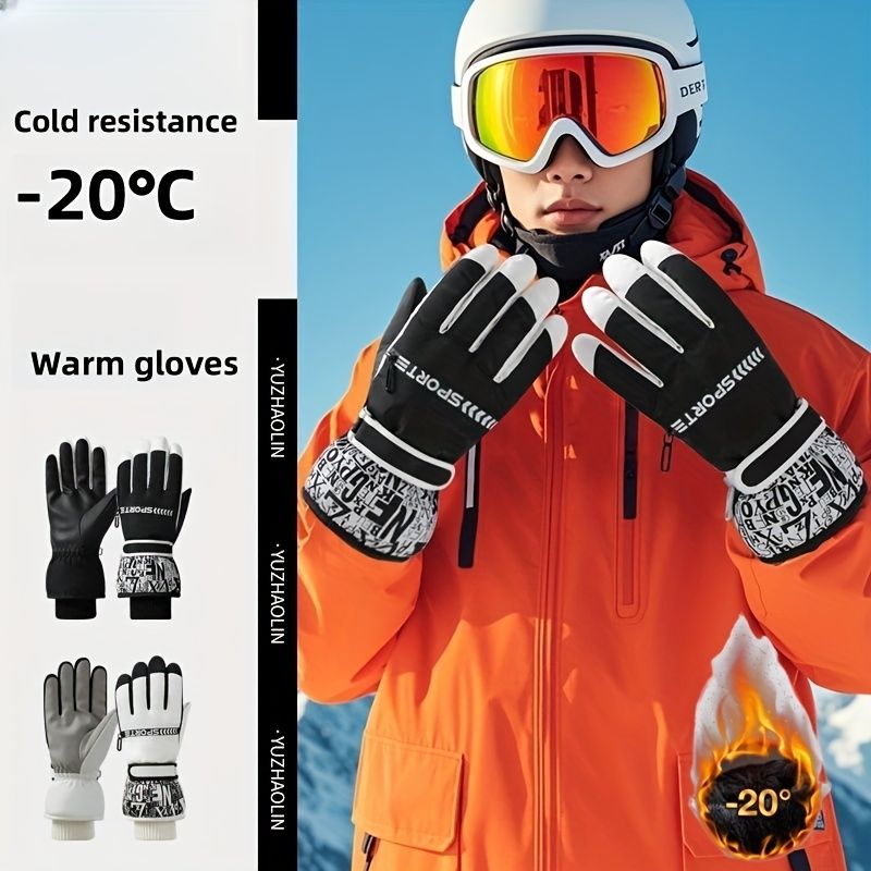 Winter Snow Ski Gloves with Touchscreen Compatibility, Windproof and Waterproof, Thick Fleece Lining, Adjustable Wrist Strap, Ideal for Outdoor Sports and Daily Cold Weather Use (Black)