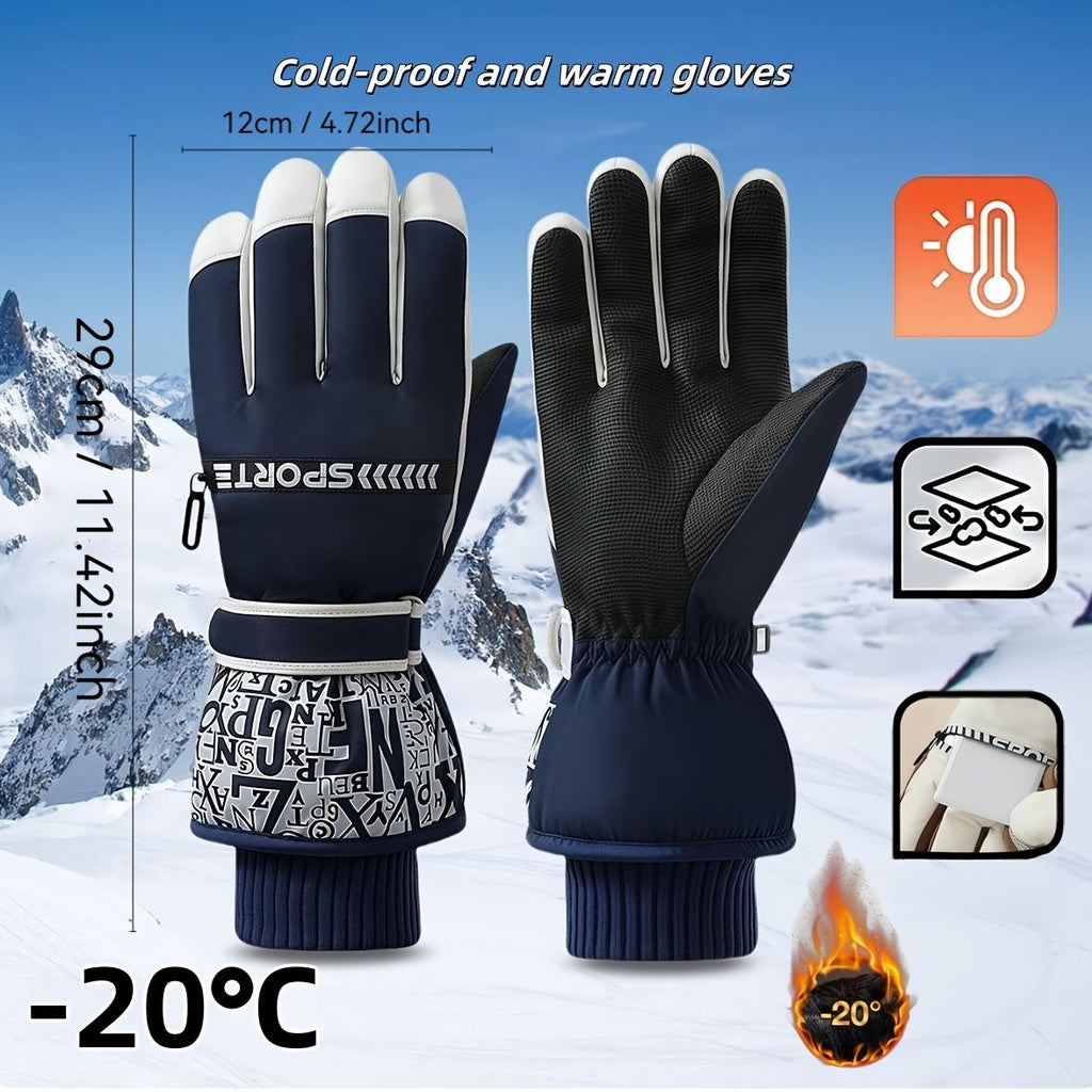 Winter Snow Ski Gloves with Touchscreen Compatibility, Windproof and Waterproof, Thick Fleece Lining, Adjustable Wrist Strap, Ideal for Outdoor Sports and Daily Cold Weather Use (Black)