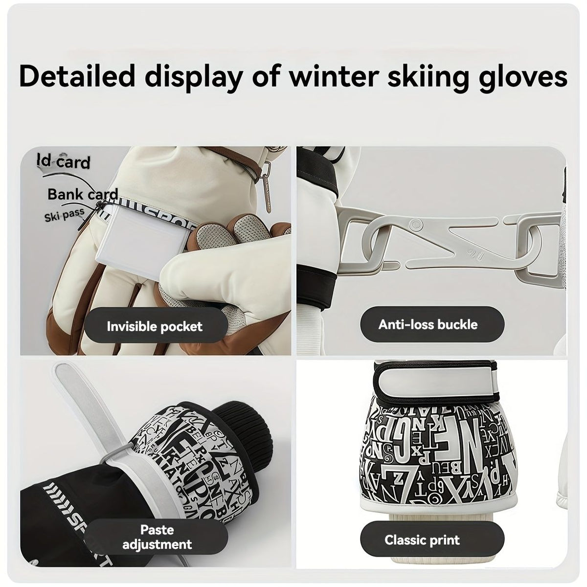 Winter Snow Ski Gloves with Touchscreen Compatibility, Windproof and Waterproof, Thick Fleece Lining, Adjustable Wrist Strap, Ideal for Outdoor Sports and Daily Cold Weather Use (Grey)