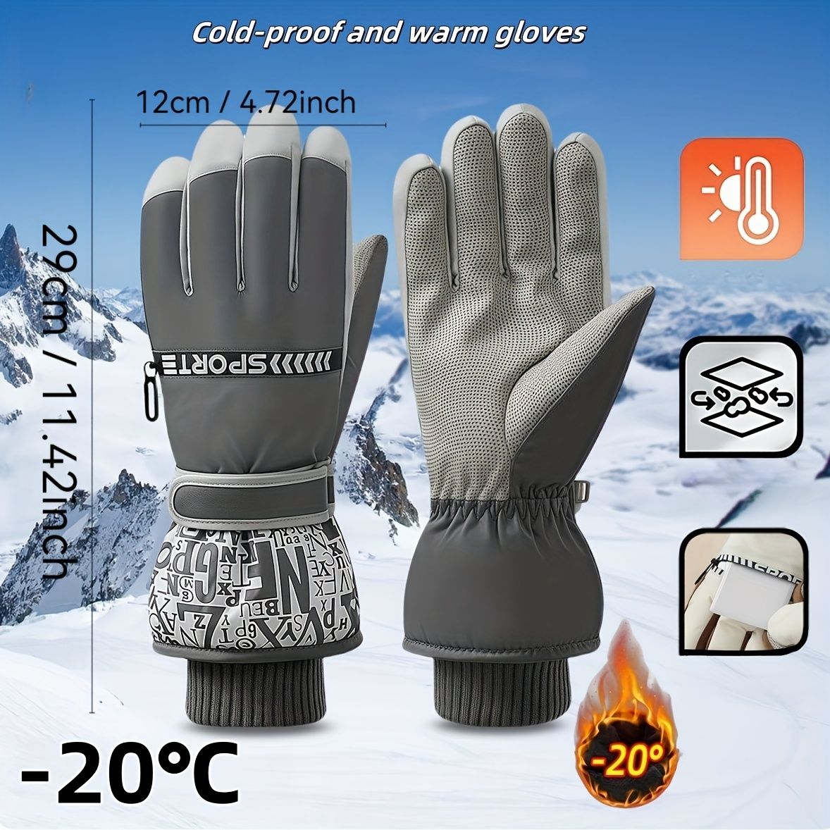 Winter Snow Ski Gloves with Touchscreen Compatibility, Windproof and Waterproof, Thick Fleece Lining, Adjustable Wrist Strap, Ideal for Outdoor Sports and Daily Cold Weather Use (Navy)