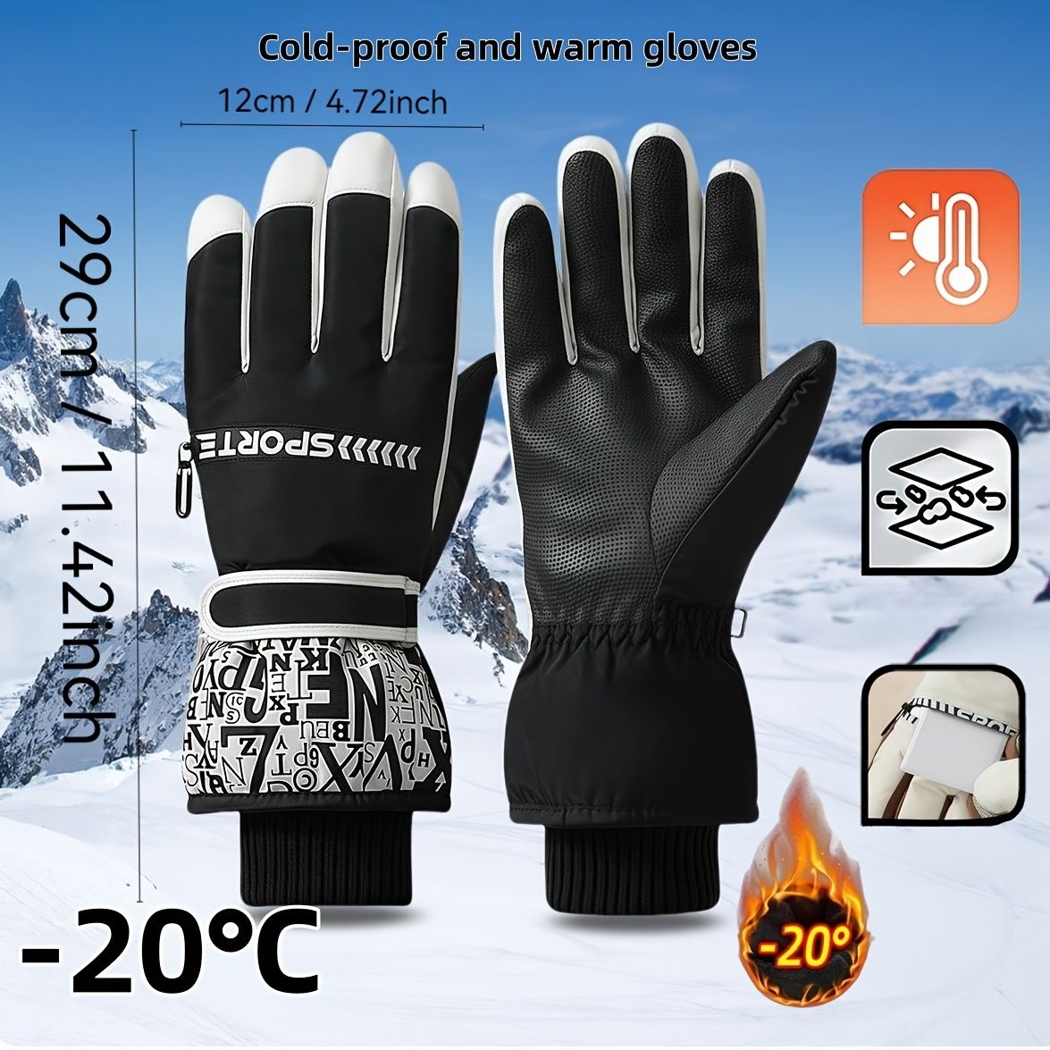 Winter Snow Ski Gloves with Touchscreen Compatibility, Windproof and Waterproof, Thick Fleece Lining, Adjustable Wrist Strap, Ideal for Outdoor Sports and Daily Cold Weather Use (Navy)