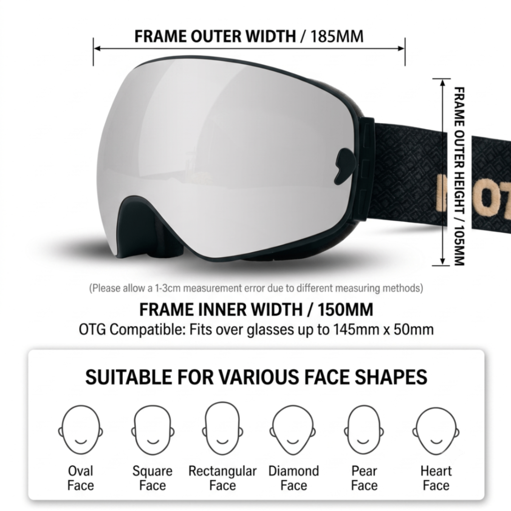 DOTUGE DGQ-D07 Magnetic Flip Ski Goggles with REVO Coated Dual-Layer Anti-Fog Spherical Lens, UV400 Protection, OTG Design, and Wide Field of View for Snow Sports (A)