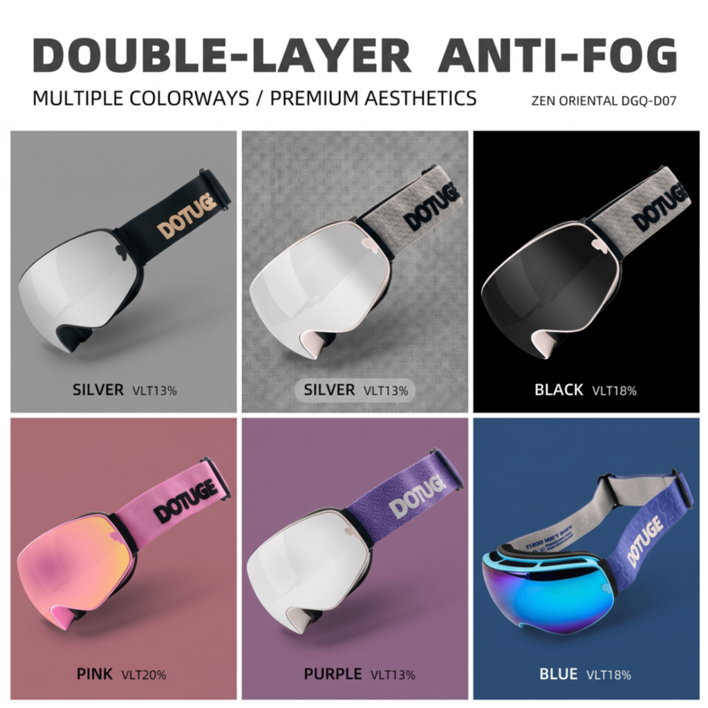 DOTUGE DGQ-D07 Magnetic Flip Ski Goggles with REVO Coated Dual-Layer Anti-Fog Spherical Lens, UV400 Protection, OTG Design, and Wide Field of View for Snow Sports (A)