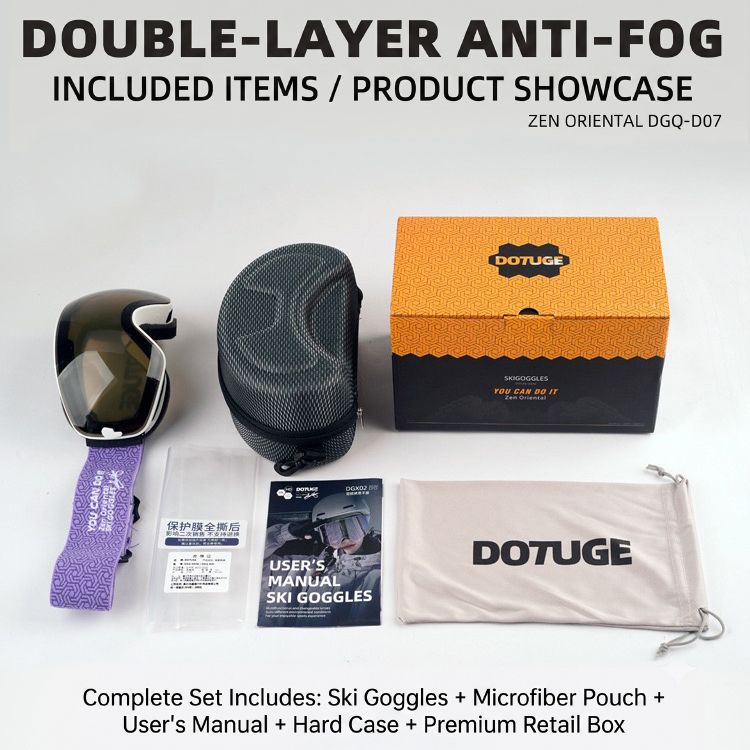 DOTUGE DGQ-D07 Magnetic Flip Ski Goggles with REVO Coated Dual-Layer Anti-Fog Spherical Lens, UV400 Protection, OTG Design, and Wide Field of View for Snow Sports (A)