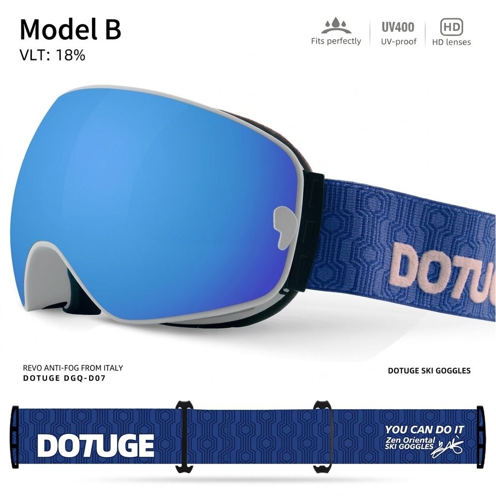 DOTUGE DGQ-D07 Magnetic Flip Ski Goggles with REVO Coated Dual-Layer Anti-Fog Spherical Lens, UV400 Protection, OTG Design, and Wide Field of View for Snow Sports (A)