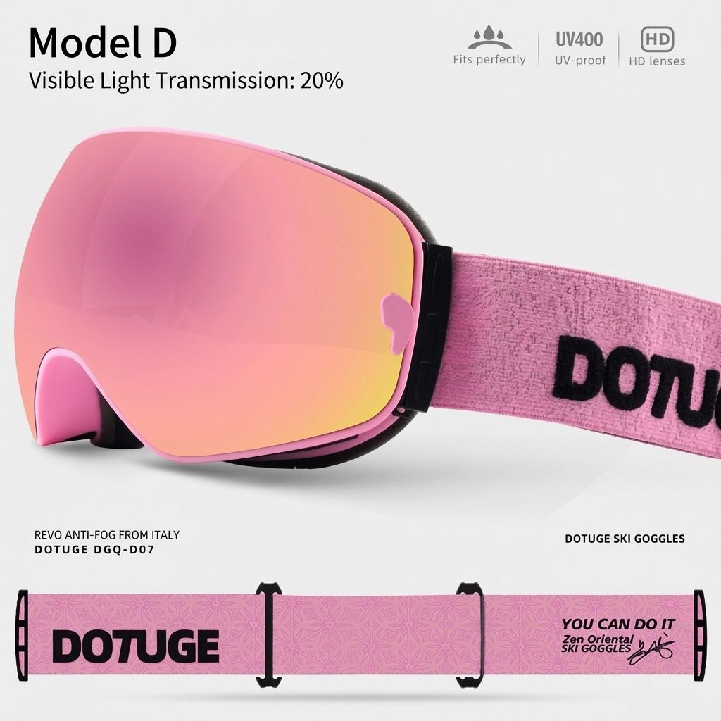 DOTUGE DGQ-D07 Magnetic Flip Ski Goggles with REVO Coated Dual-Layer Anti-Fog Spherical Lens, UV400 Protection, OTG Design, and Wide Field of View for Snow Sports (A)