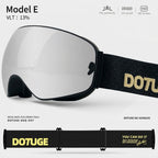 DOTUGE DGQ-D07 Magnetic Flip Ski Goggles with REVO Coated Dual-Layer Anti-Fog Spherical Lens, UV400 Protection, OTG Design, and Wide Field of View for Snow Sports (A)