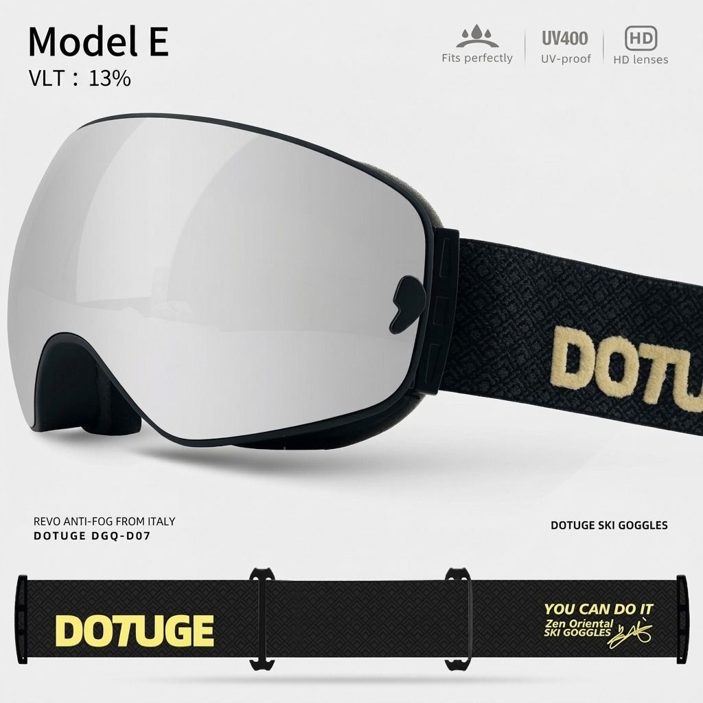 DOTUGE DGQ-D07 Magnetic Flip Ski Goggles with REVO Coated Dual-Layer Anti-Fog Spherical Lens, UV400 Protection, OTG Design, and Wide Field of View for Snow Sports (A)