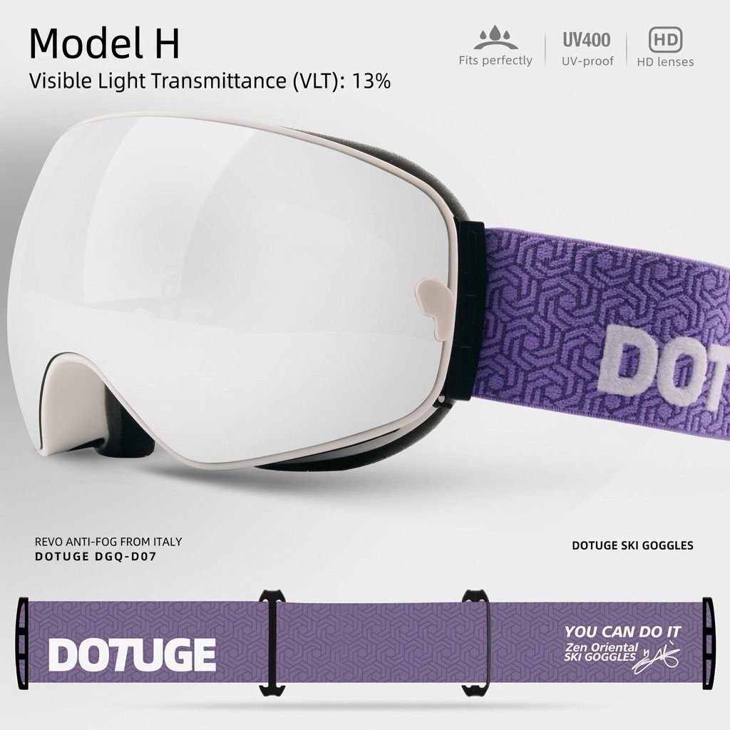 DOTUGE DGQ-D07 Magnetic Flip Ski Goggles with REVO Coated Dual-Layer Anti-Fog Spherical Lens, UV400 Protection, OTG Design, and Wide Field of View for Snow Sports (A)