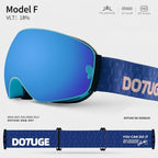 DOTUGE DGQ-D07 Magnetic Flip Ski Goggles with REVO Coated Dual-Layer Anti-Fog Spherical Lens, UV400 Protection, OTG Design, and Wide Field of View for Snow Sports (F)