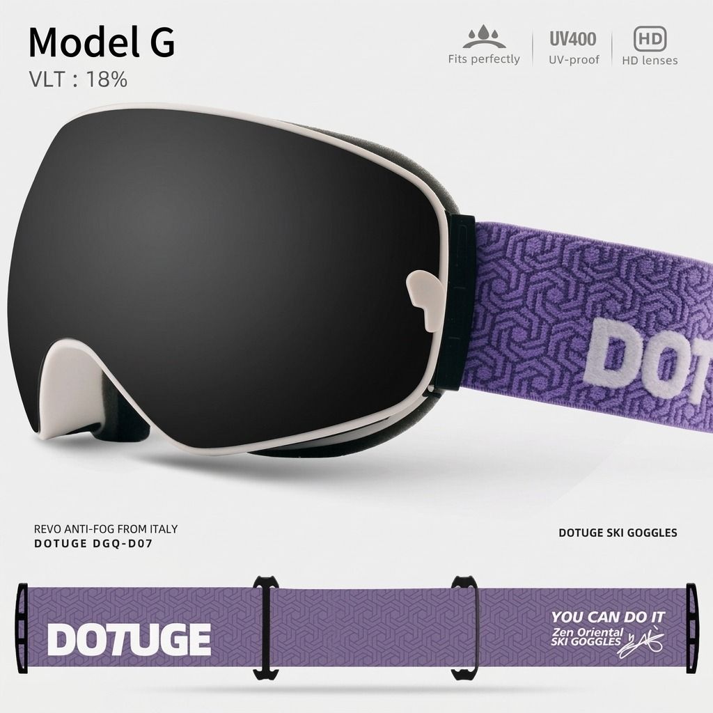 DOTUGE DGQ-D07 Magnetic Flip Ski Goggles with REVO Coated Dual-Layer Anti-Fog Spherical Lens, UV400 Protection, OTG Design, and Wide Field of View for Snow Sports (F)