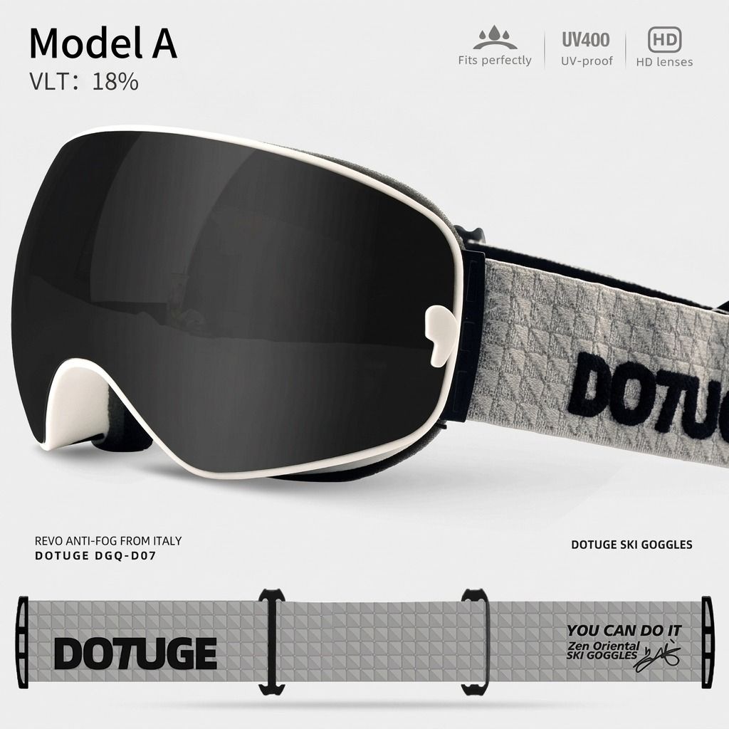 DOTUGE DGQ-D07 Magnetic Flip Ski Goggles with REVO Coated Dual-Layer Anti-Fog Spherical Lens, UV400 Protection, OTG Design, and Wide Field of View for Snow Sports (F)