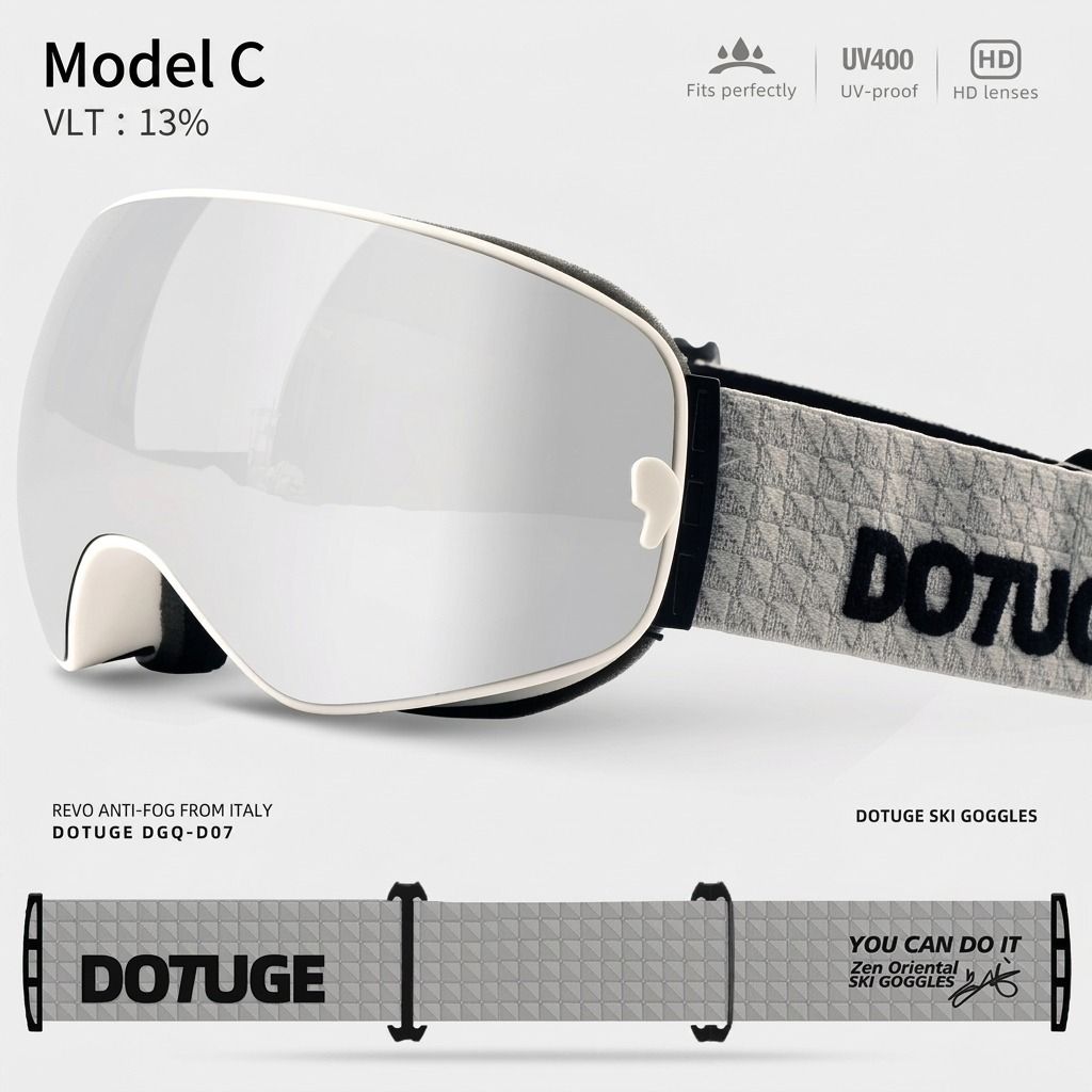 DOTUGE DGQ-D07 Magnetic Flip Ski Goggles with REVO Coated Dual-Layer Anti-Fog Spherical Lens, UV400 Protection, OTG Design, and Wide Field of View for Snow Sports (F)