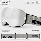 DOTUGE DGQ-D07 Magnetic Flip Ski Goggles with REVO Coated Dual-Layer Anti-Fog Spherical Lens, UV400 Protection, OTG Design, and Wide Field of View for Snow Sports (F)