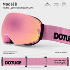 DOTUGE DGQ-D07 Magnetic Flip Ski Goggles with REVO Coated Dual-Layer Anti-Fog Spherical Lens, UV400 Protection, OTG Design, and Wide Field of View for Snow Sports (F)
