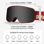 DOTUGE Kids Snow Goggles with Magnetic Flip Design, Anti-Fog HD Lens & UV400 Protection, Compatible with Prescription Glasses, Ideal for Skiing, Snowboarding, and Winter Outdoor Adventures (D)