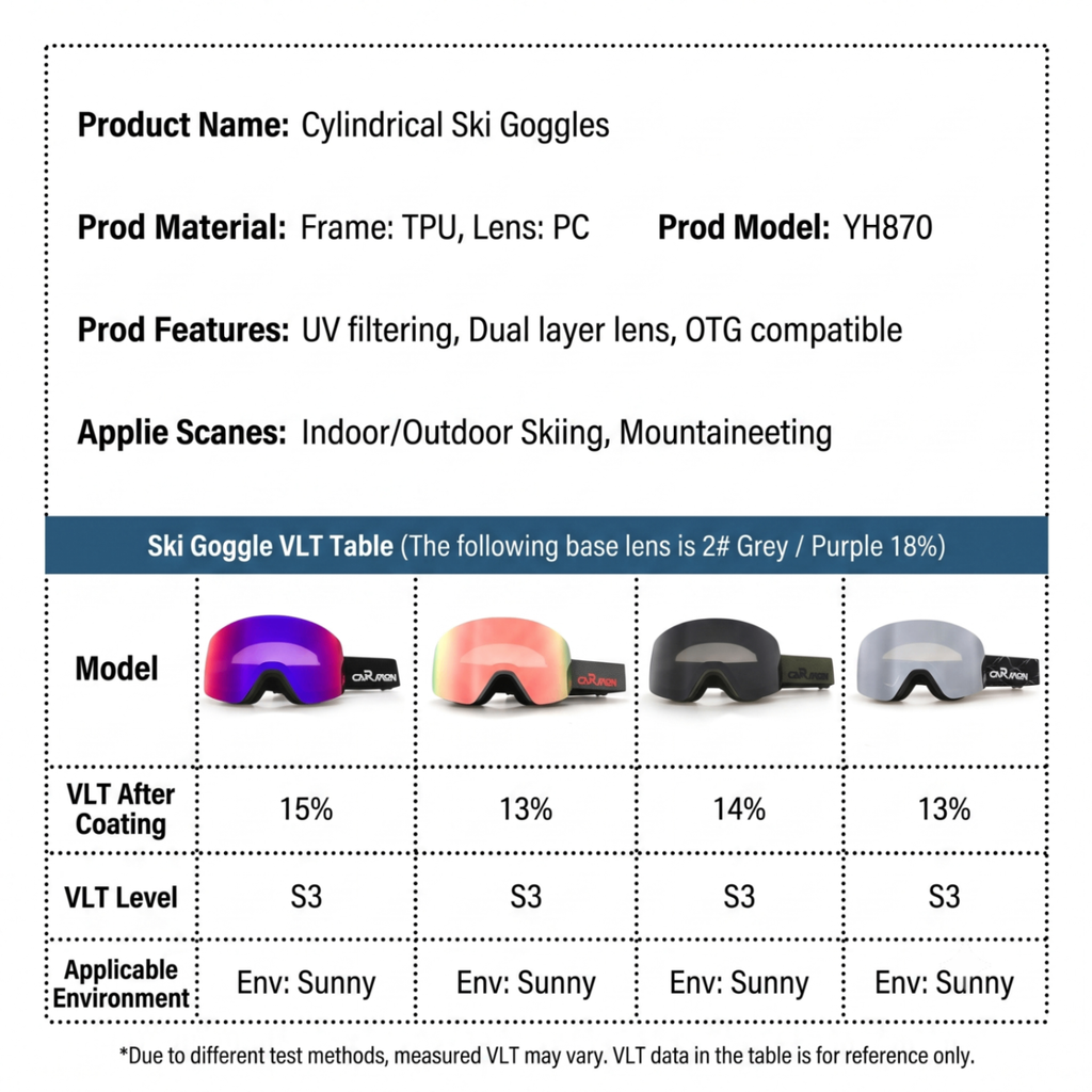 Cylindrical Snow Goggles with Anti-Fog Dual-Layer PC Lens, Impact-Resistant TPU Frame, and Adjustable Silicone-Grip Strap for Skiing, Snowboarding, and Mountaineering in Sunny Conditions (Purple)