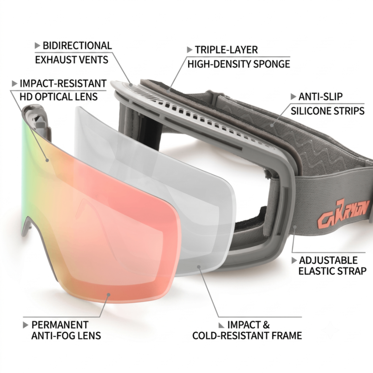Cylindrical Snow Goggles with Anti-Fog Dual-Layer PC Lens, Impact-Resistant TPU Frame, and Adjustable Silicone-Grip Strap for Skiing, Snowboarding, and Mountaineering in Sunny Conditions (Purple)