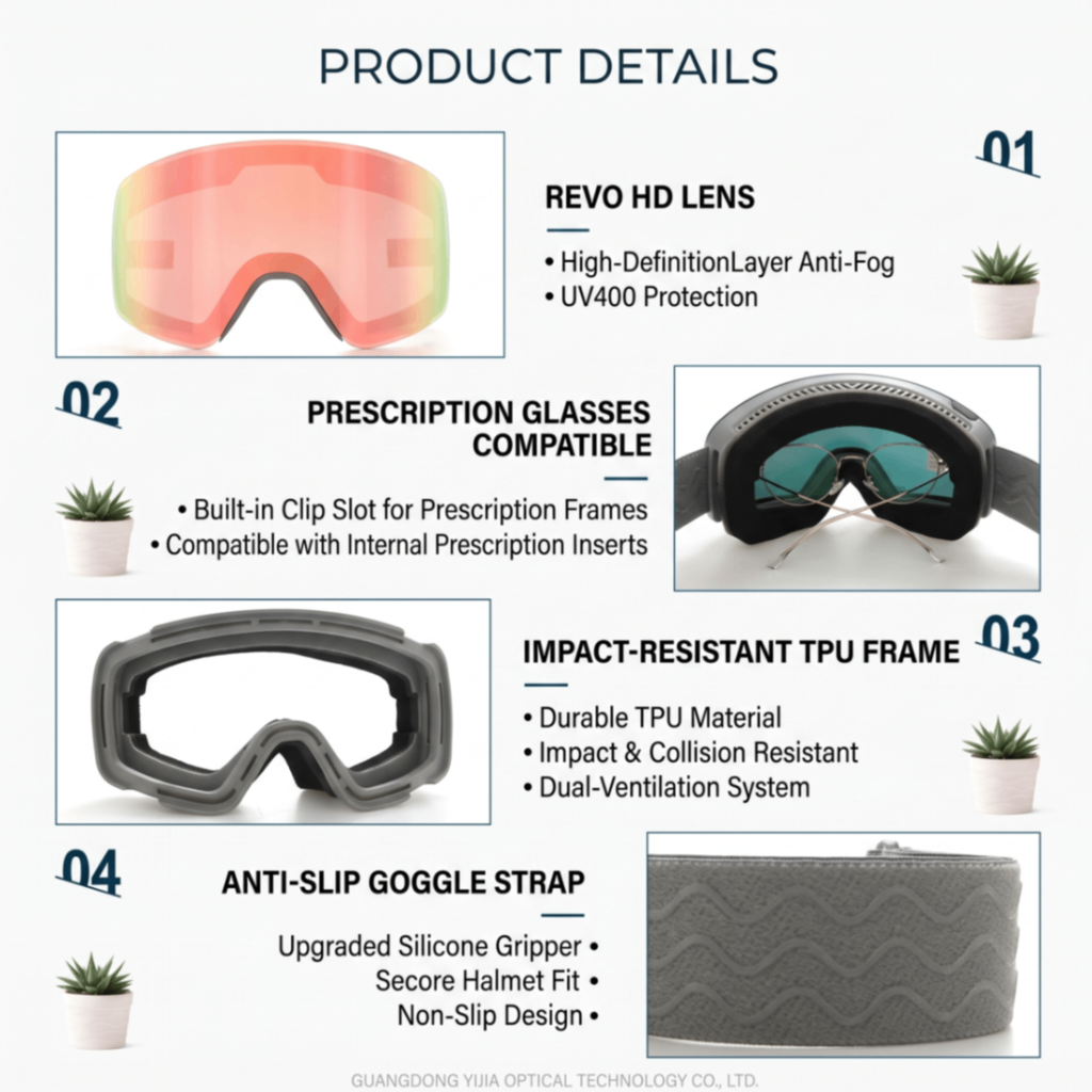 Cylindrical Snow Goggles with Anti-Fog Dual-Layer PC Lens, Impact-Resistant TPU Frame, and Adjustable Silicone-Grip Strap for Skiing, Snowboarding, and Mountaineering in Sunny Conditions (Purple)