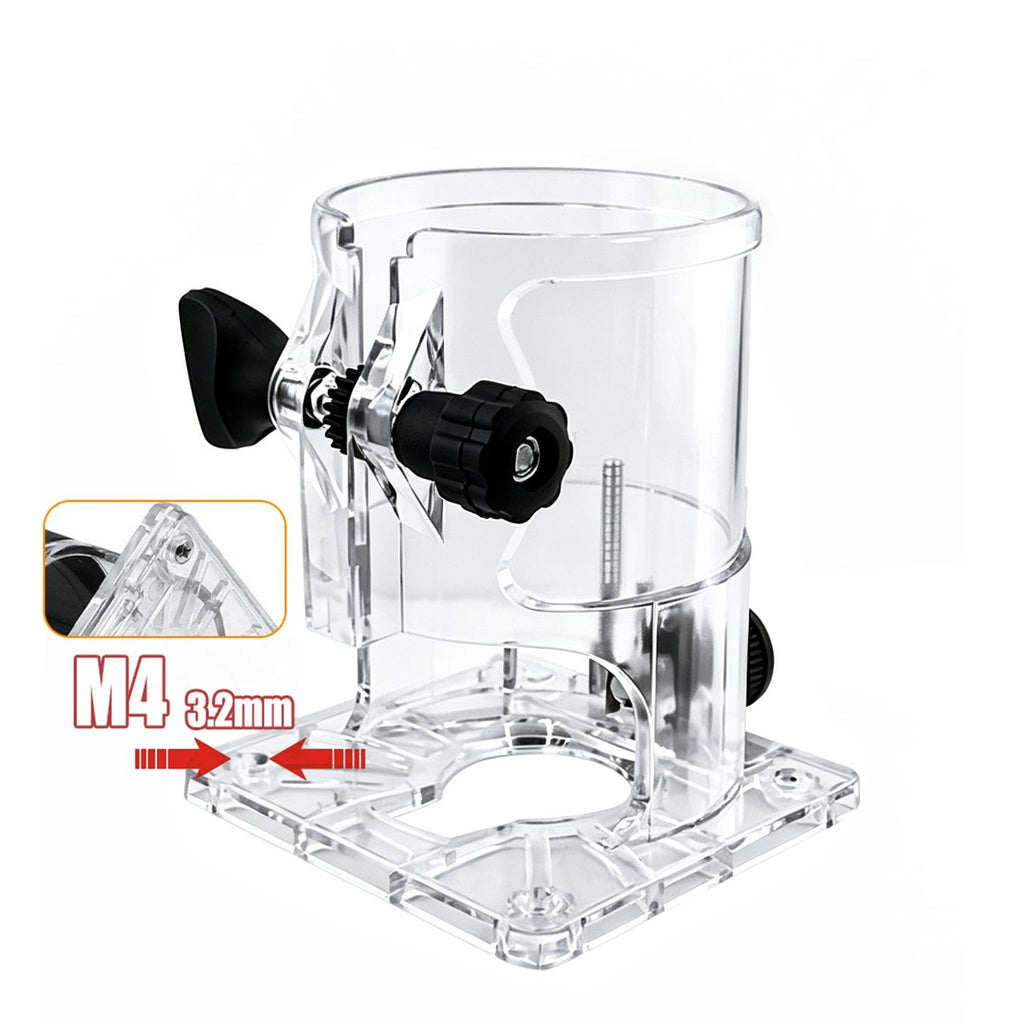 Transparent Router Base Protective Cover with Adjustable Knobs and Dust Port for Woodworking Trimming and Slotting, Compatible with Multiple Router Models, Clear PP Tool Accessory (Rubber-Coated, M5)