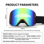 New Magnetic Ski Goggles with Cylindrical Lens, Anti-Fog Snow Glasses for Outdoor Skiing, Snowboarding, and Mountaineering – Universal Fit for Men, Women, and Youth (Blush)