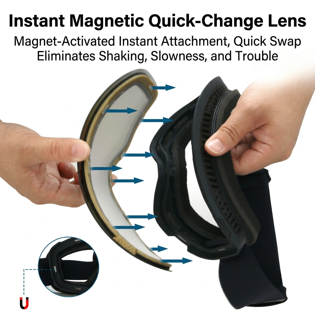 New Magnetic Ski Goggles with Cylindrical Lens, Anti-Fog Snow Glasses for Outdoor Skiing, Snowboarding, and Mountaineering – Universal Fit for Men, Women, and Youth (Blush)