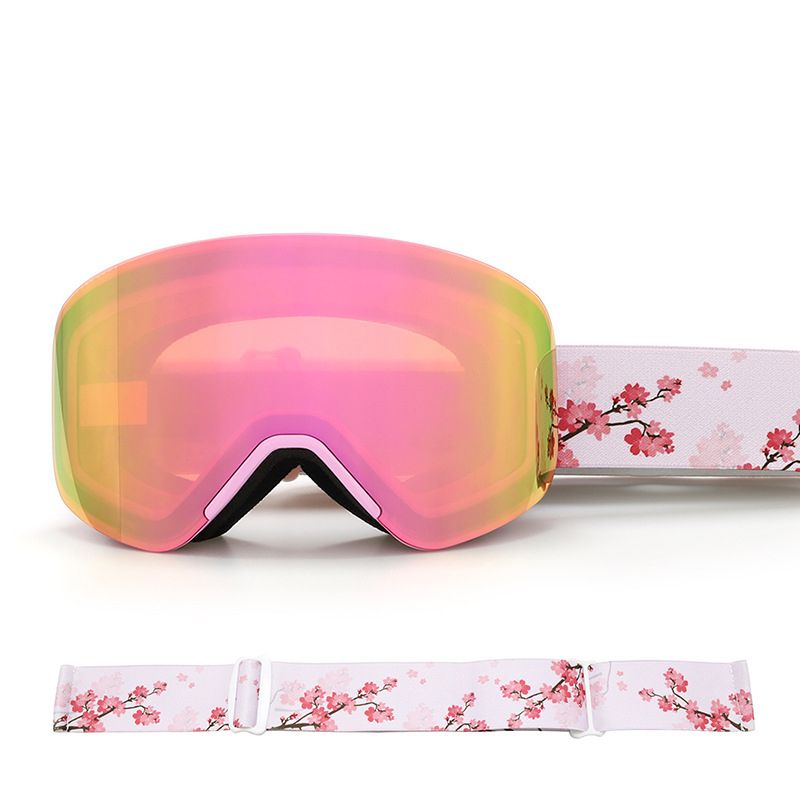 New Magnetic Ski Goggles with Cylindrical Lens, Anti-Fog Snow Glasses for Outdoor Skiing, Snowboarding, and Mountaineering – Universal Fit for Men, Women, and Youth (Blush)