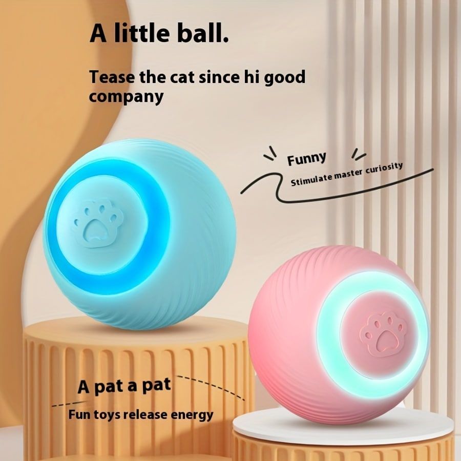 Interactive Rolling Cat Toy Ball with Automatic Movement, Bounce & Spin, USB Rechargeable for Indoor Play, Stimulates Hunting Instincts (Pink)