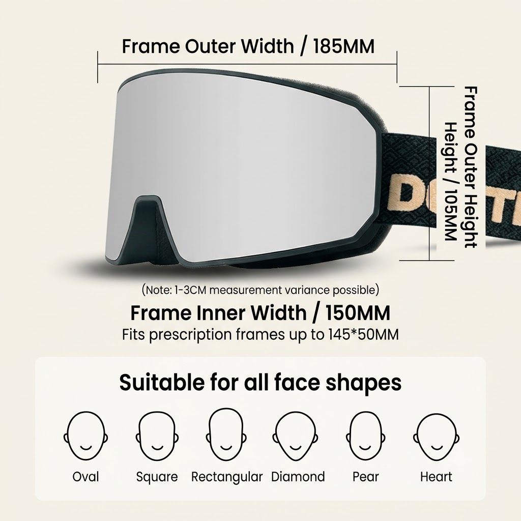 DOTUGE DGZ-Z11 Ski Goggles with Italian REVO Coating, Anti-Fog Dual-Layer HD Lens, UV400 Protection, Cylindrical Design for Skiing, Snowboarding, and Winter Outdoor Sports (E)