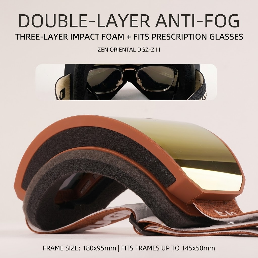 DOTUGE DGZ-Z11 Ski Goggles with Italian REVO Coating, Anti-Fog Dual-Layer HD Lens, UV400 Protection, Cylindrical Design for Skiing, Snowboarding, and Winter Outdoor Sports (E)