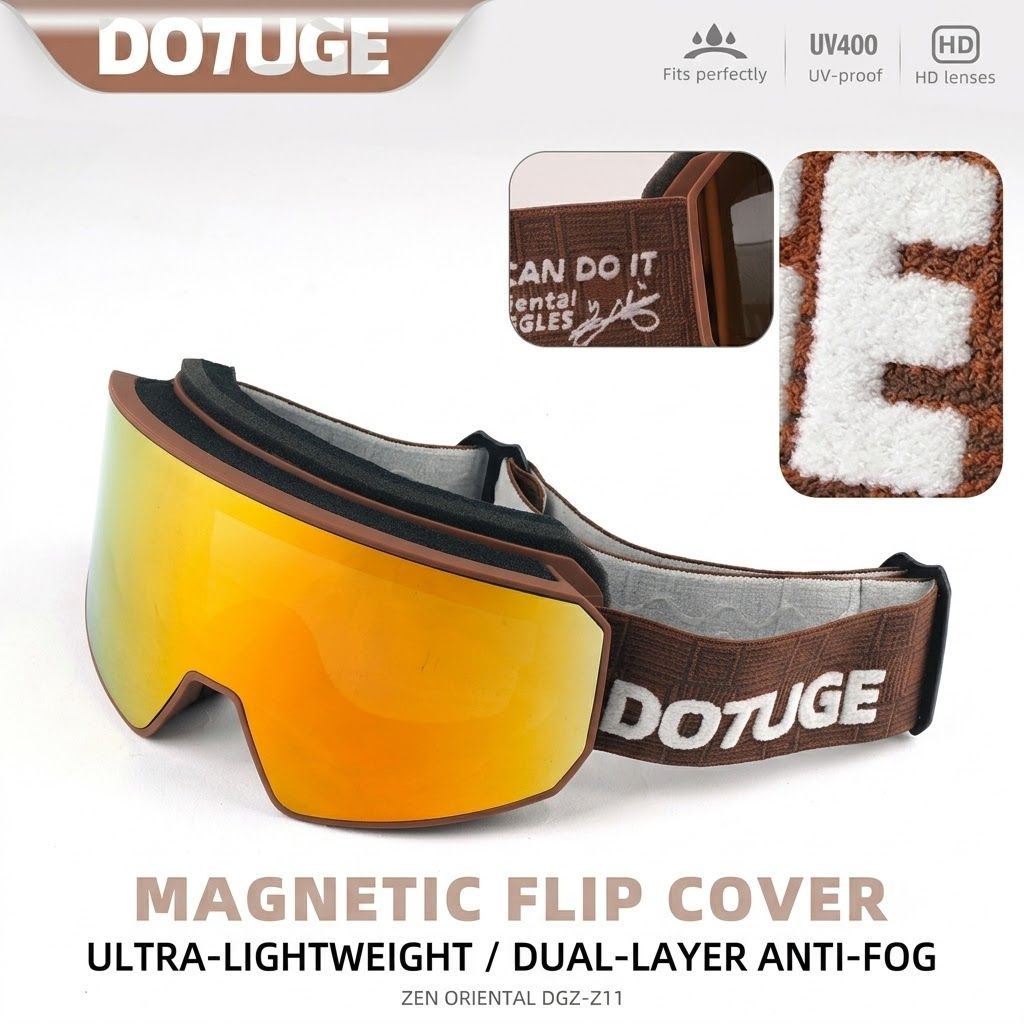 DOTUGE DGZ-Z11 Ski Goggles with Italian REVO Coating, Anti-Fog Dual-Layer HD Lens, UV400 Protection, Cylindrical Design for Skiing, Snowboarding, and Winter Outdoor Sports (E)