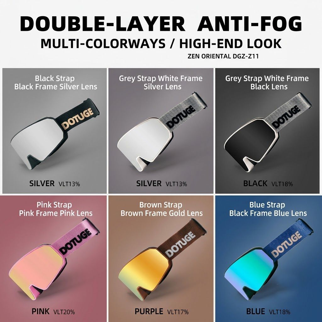 DOTUGE DGZ-Z11 Ski Goggles with Italian REVO Coating, Anti-Fog Dual-Layer HD Lens, UV400 Protection, Cylindrical Design for Skiing, Snowboarding, and Winter Outdoor Sports (E)