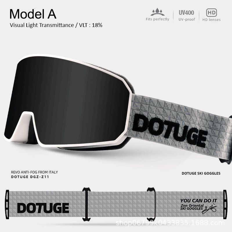 DOTUGE DGZ-Z11 Ski Goggles with Italian REVO Coating, Anti-Fog Dual-Layer HD Lens, UV400 Protection, Cylindrical Design for Skiing, Snowboarding, and Winter Outdoor Sports (E)