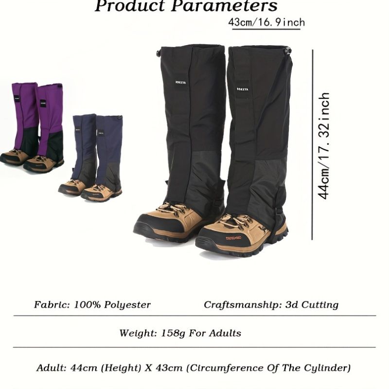 Outdoor Leg Gaiters for Hiking, Snow, and Mud – Waterproof, Breathable 100% Polyester with Adjustable Fit, Ideal for Skiing, Trekking, and Desert Exploration to Keep Debris Out of Boots (Navy)