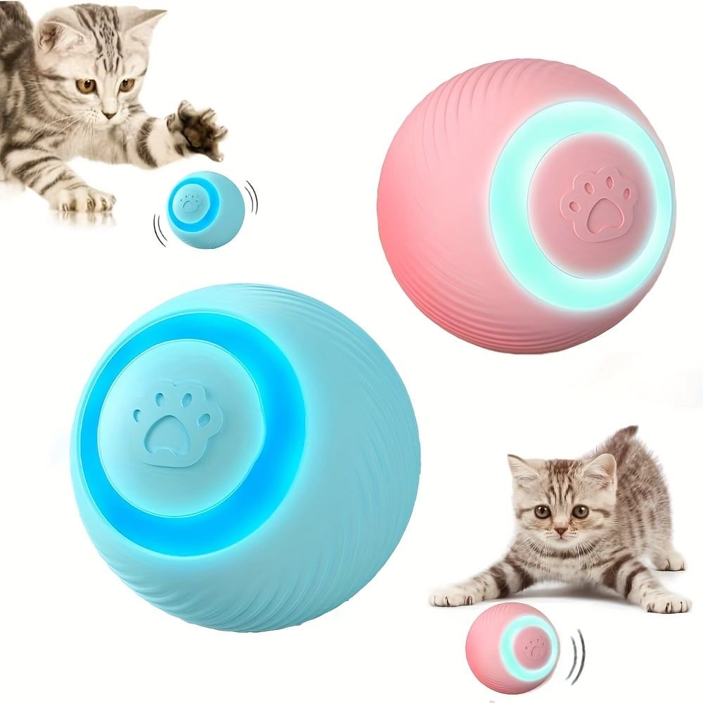 Interactive Rolling Cat Toy Ball with Automatic Movement, Bounce & Spin, USB Rechargeable for Indoor Play, Stimulates Hunting Instincts (Blue)