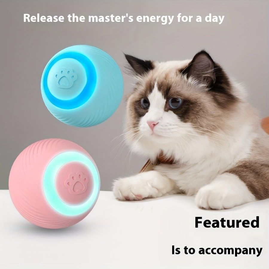 Interactive Rolling Cat Toy Ball with Automatic Movement, Bounce & Spin, USB Rechargeable for Indoor Play, Stimulates Hunting Instincts (Blue)