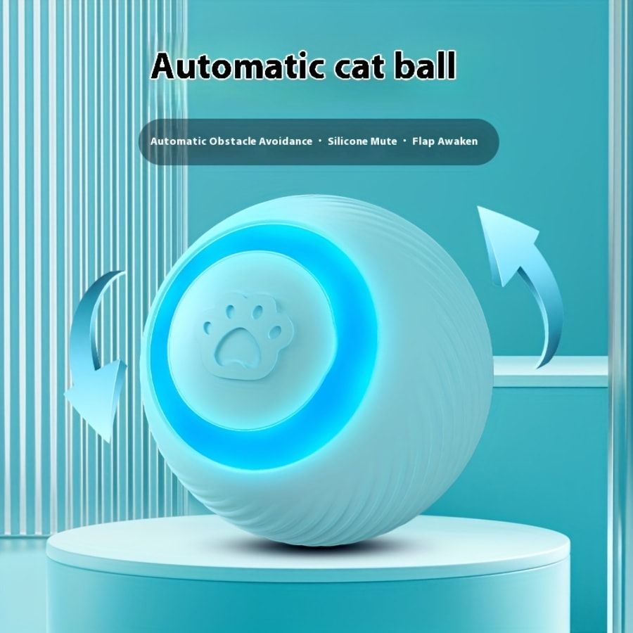 Interactive Rolling Cat Toy Ball with Automatic Movement, Bounce & Spin, USB Rechargeable for Indoor Play, Stimulates Hunting Instincts (Blue)