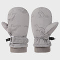 Kids' Dinosaur Patterned Warm Ski Mittens with Waterproof Shell, Adjustable Wrist Straps, and Anti-Loss Clip for Winter Outdoor Play, Snow, and Cold Weather Adventures (L, Grey)