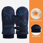 Kids' Dinosaur Patterned Warm Ski Mittens with Waterproof Shell, Adjustable Wrist Straps, and Anti-Loss Clip for Winter Outdoor Play, Snow, and Cold Weather Adventures (L, Pink)