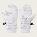 Kids' Dinosaur Patterned Warm Ski Mittens with Waterproof Shell, Adjustable Wrist Straps, and Anti-Loss Clip for Winter Outdoor Play, Snow, and Cold Weather Adventures (M, Navy)