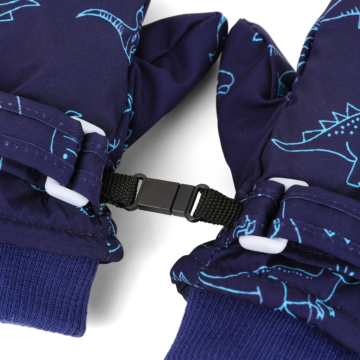 Kids' Dinosaur Patterned Warm Ski Mittens with Waterproof Shell, Adjustable Wrist Straps, and Anti-Loss Clip for Winter Outdoor Play, Snow, and Cold Weather Adventures (M, Pink)