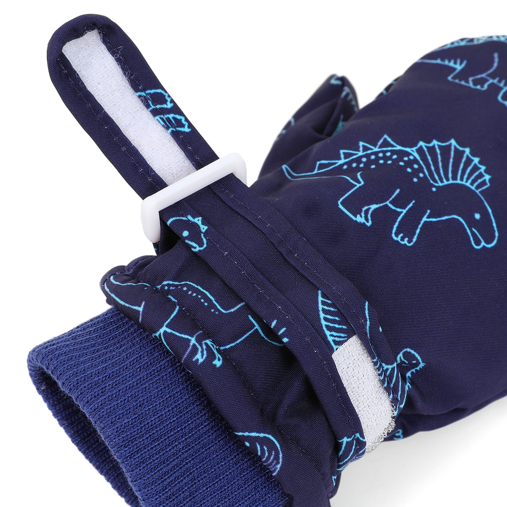 Kids' Dinosaur Patterned Warm Ski Mittens with Waterproof Shell, Adjustable Wrist Straps, and Anti-Loss Clip for Winter Outdoor Play, Snow, and Cold Weather Adventures (S, Pink)