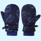 Kids' Dinosaur Patterned Warm Ski Mittens with Waterproof Shell, Adjustable Wrist Straps, and Anti-Loss Clip for Winter Outdoor Play, Snow, and Cold Weather Adventures (S, Pink)