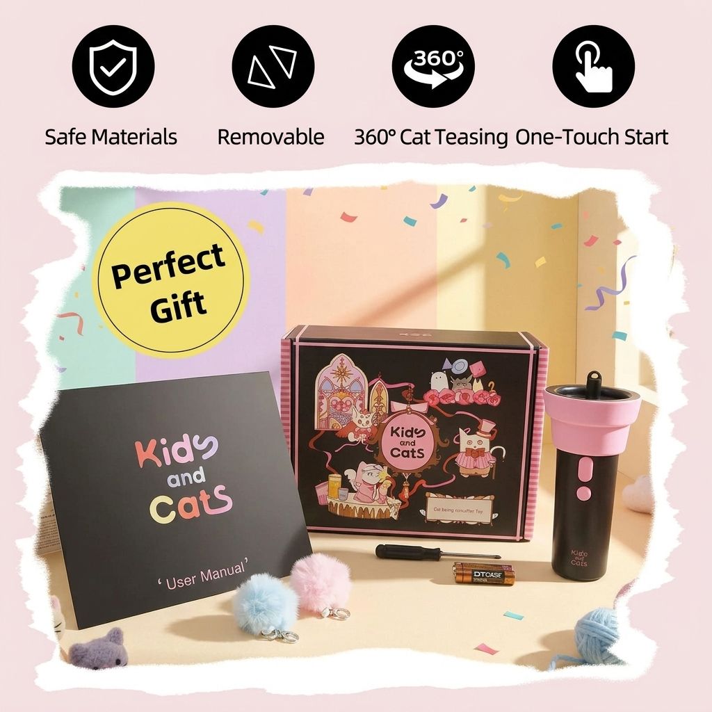 Interactive Electric Cat Fishing Toy with Retractable Feather Wand, Auto-Play Mode for Indoor Exercise, Handheld or Hands-Free Fun to Spark Your Cat’s Hunting Instinct, Lightweight and Durable, 3 Vibrant Color Options (Black And Pink)