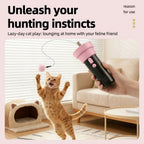 Interactive Electric Cat Fishing Toy with Retractable Feather Wand, Auto-Play Mode for Indoor Exercise, Handheld or Hands-Free Fun to Spark Your Cat’s Hunting Instinct, Lightweight and Durable, 3 Vibrant Color Options (Black And Pink)