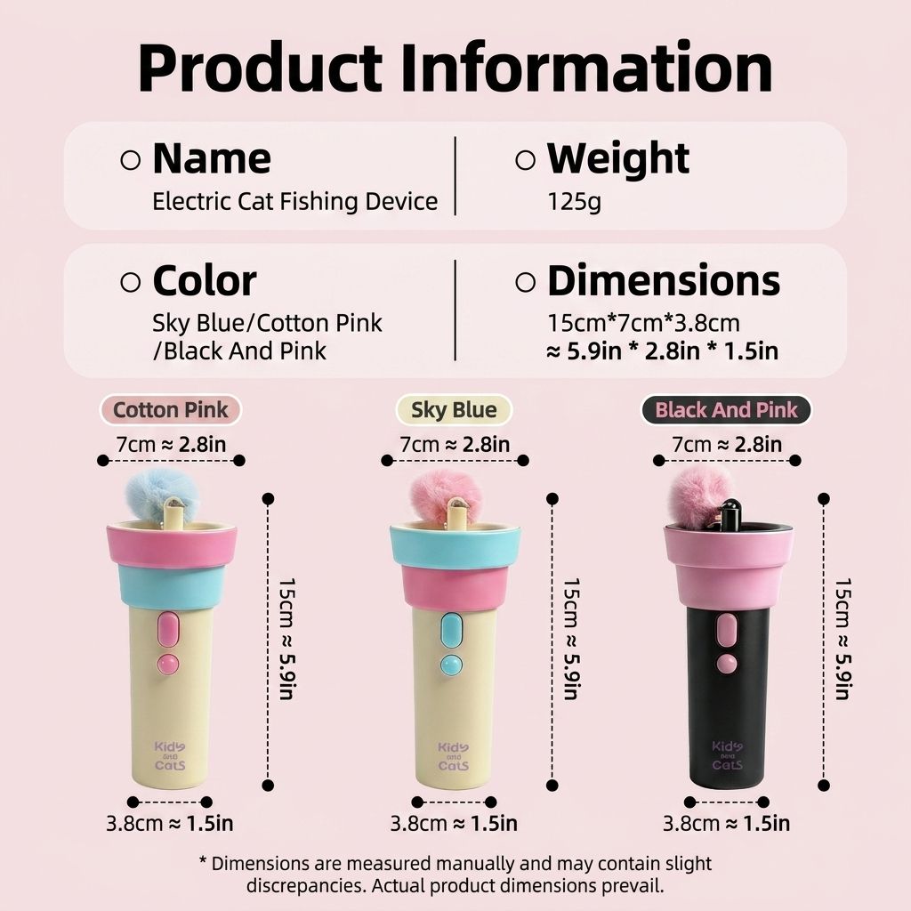 Interactive Electric Cat Fishing Toy with Retractable Feather Wand, Auto-Play Mode for Indoor Exercise, Handheld or Hands-Free Fun to Spark Your Cat’s Hunting Instinct, Lightweight and Durable, 3 Vibrant Color Options (Cotton Pink)
