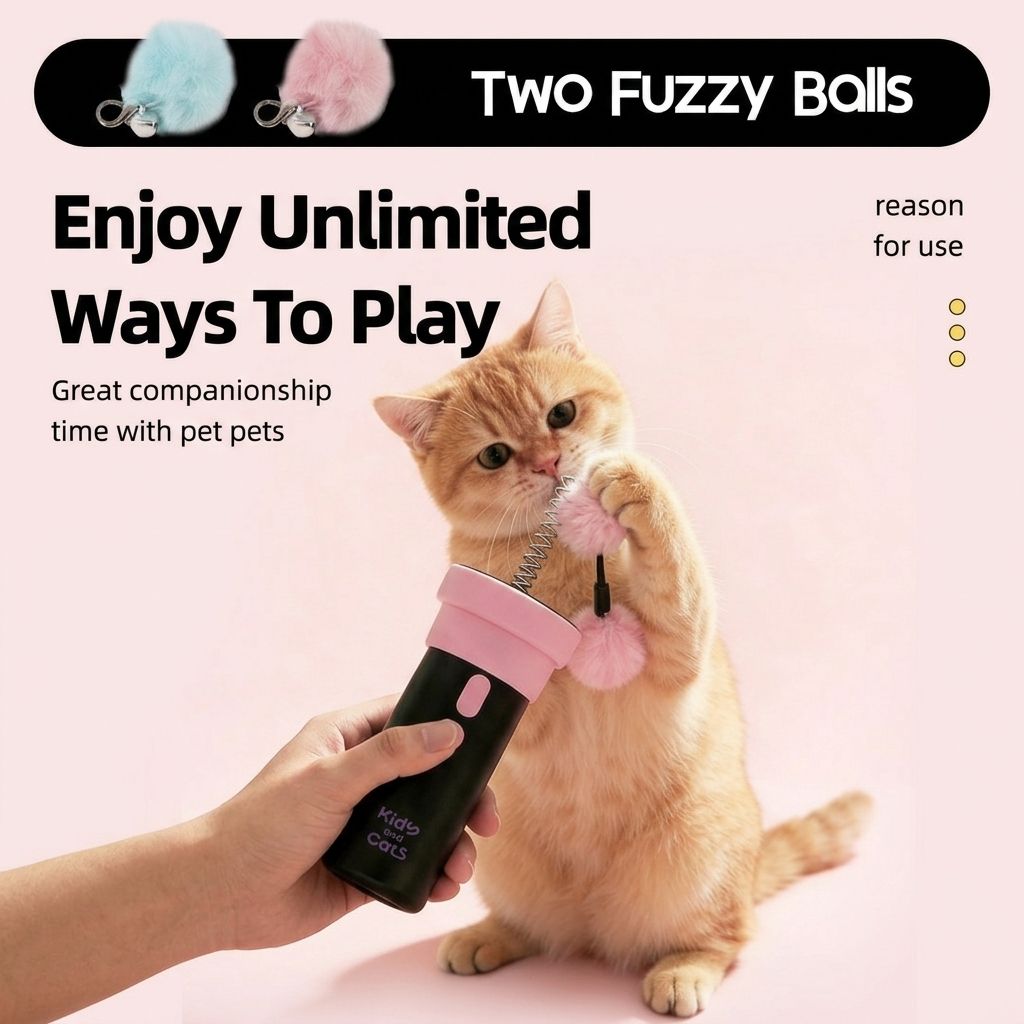 Interactive Electric Cat Fishing Toy with Retractable Feather Wand, Auto-Play Mode for Indoor Exercise, Handheld or Hands-Free Fun to Spark Your Cat’s Hunting Instinct, Lightweight and Durable, 3 Vibrant Color Options (Cotton Pink)