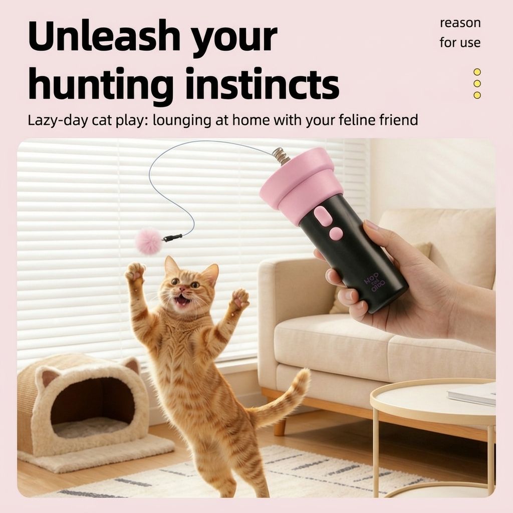 Interactive Electric Cat Fishing Toy with Retractable Feather Wand, Auto-Play Mode for Indoor Exercise, Handheld or Hands-Free Fun to Spark Your Cat’s Hunting Instinct, Lightweight and Durable, 3 Vibrant Color Options (Sky Blue)